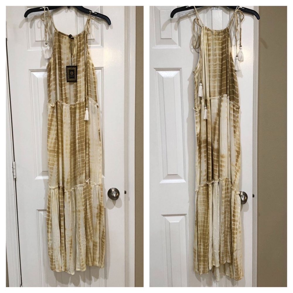 NEW SPIAGGIA DOLCE Tiered Gold Thread Flowing Beach Coverup